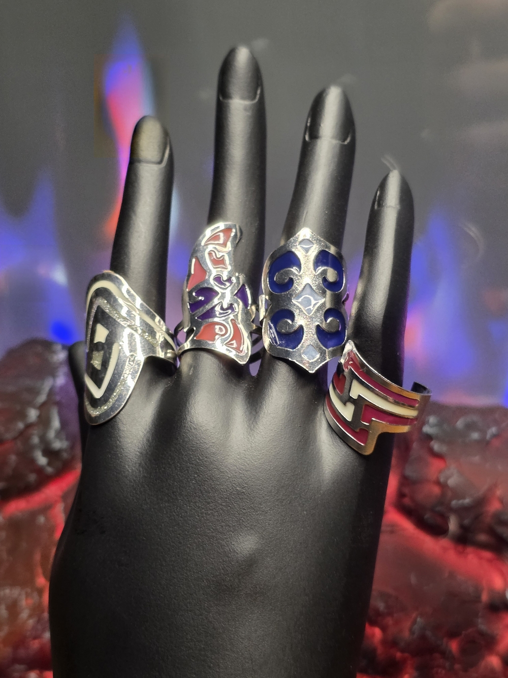 LOT OF 10 Brand New Abstract Colorful Enamel Adjustable Rings - Boho Retro